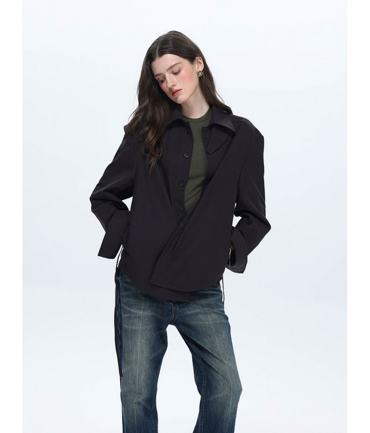 Shirt with Stand-Up Collar and Panel Design
