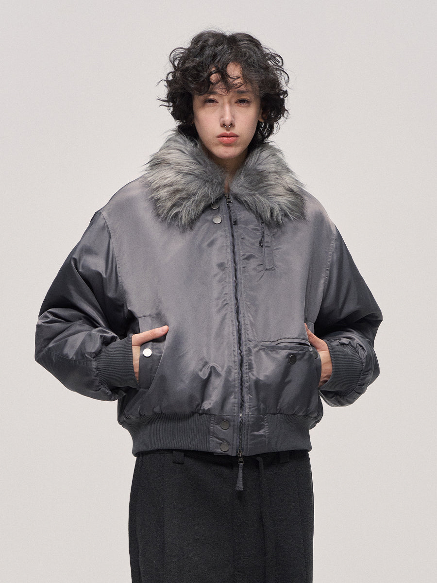 Fur collar bomber jacket