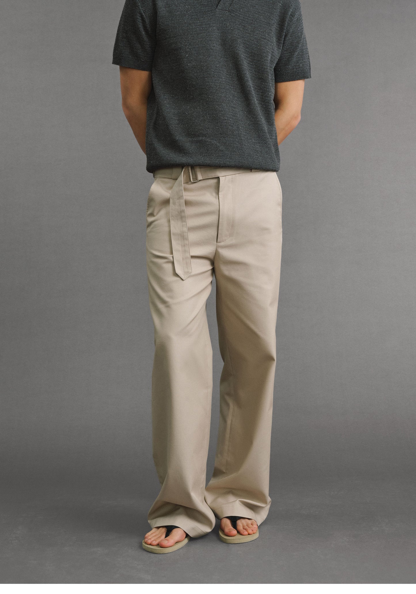 Straight-Leg Casual Pants with a Belt