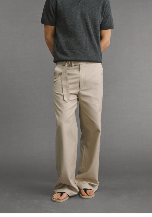 Straight-Leg Casual Pants with a Belt
