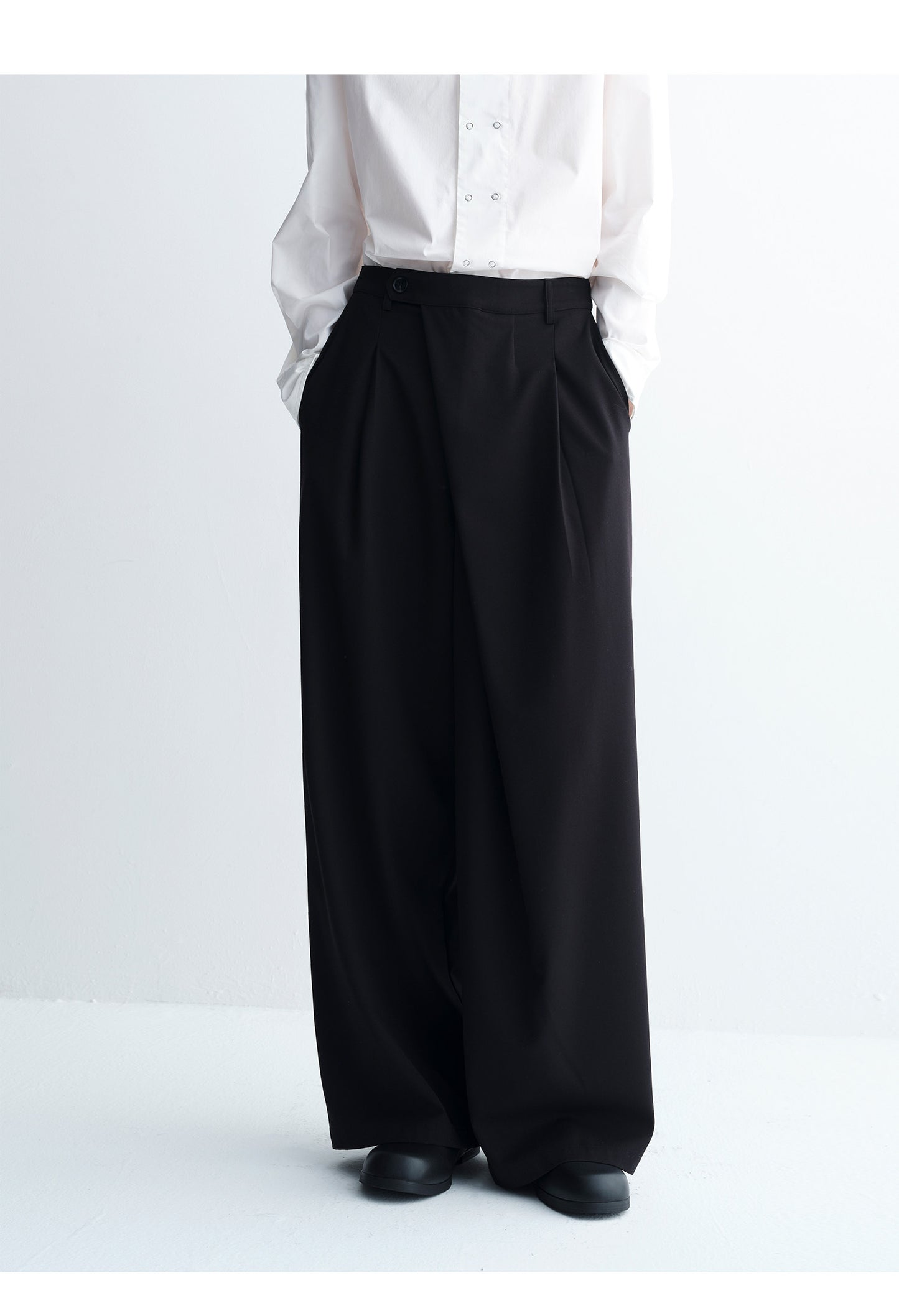 Diagonal Placket Casual Wide-Leg Pants