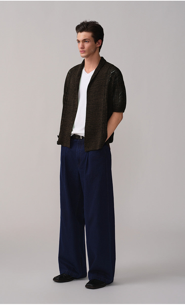 Double-Tuck Straight-Leg Casual Denim Pants