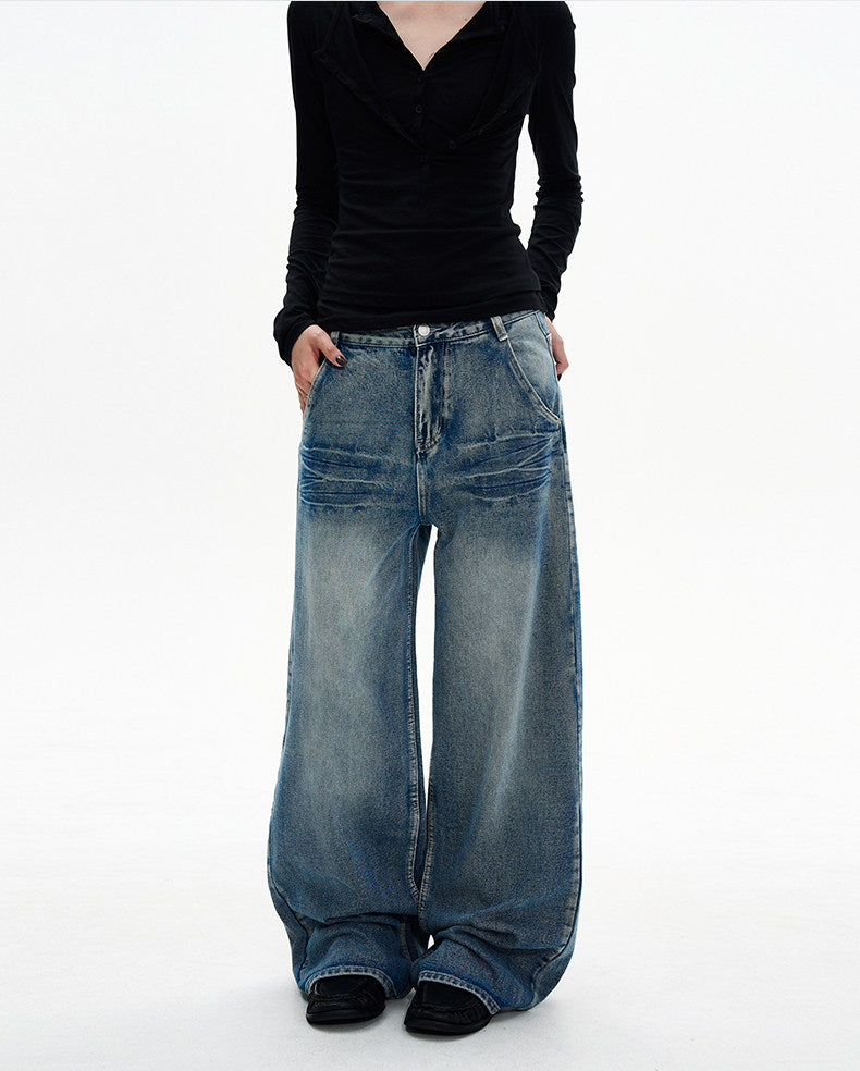 Unisex Crack-Washed Jeans