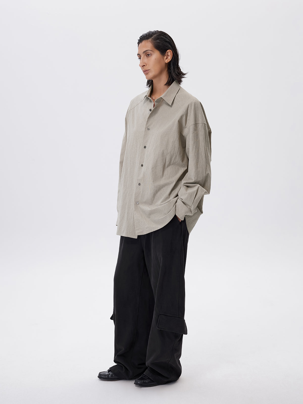 Pre-dyed fine check shirt