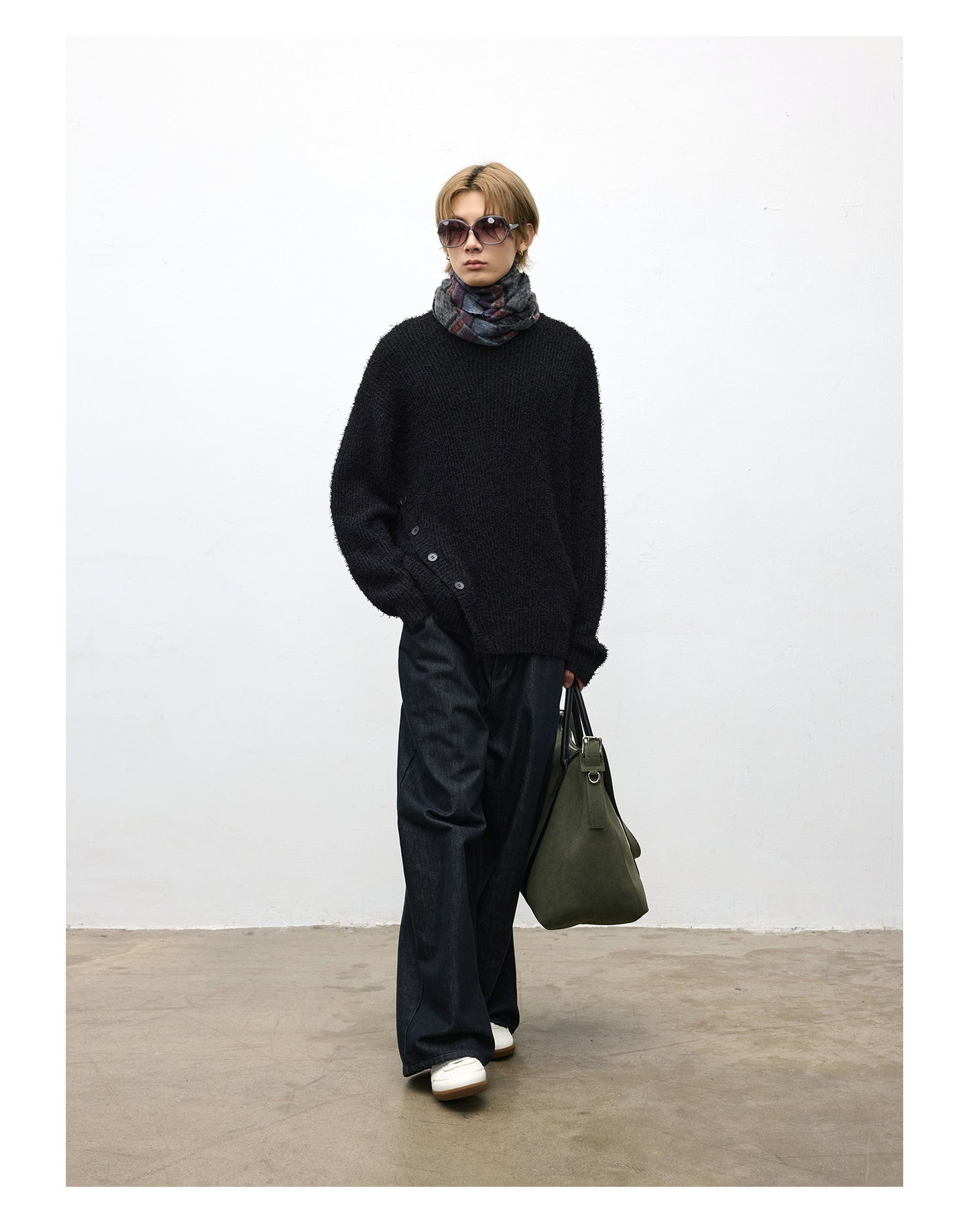 Wash-processed raw denim pants