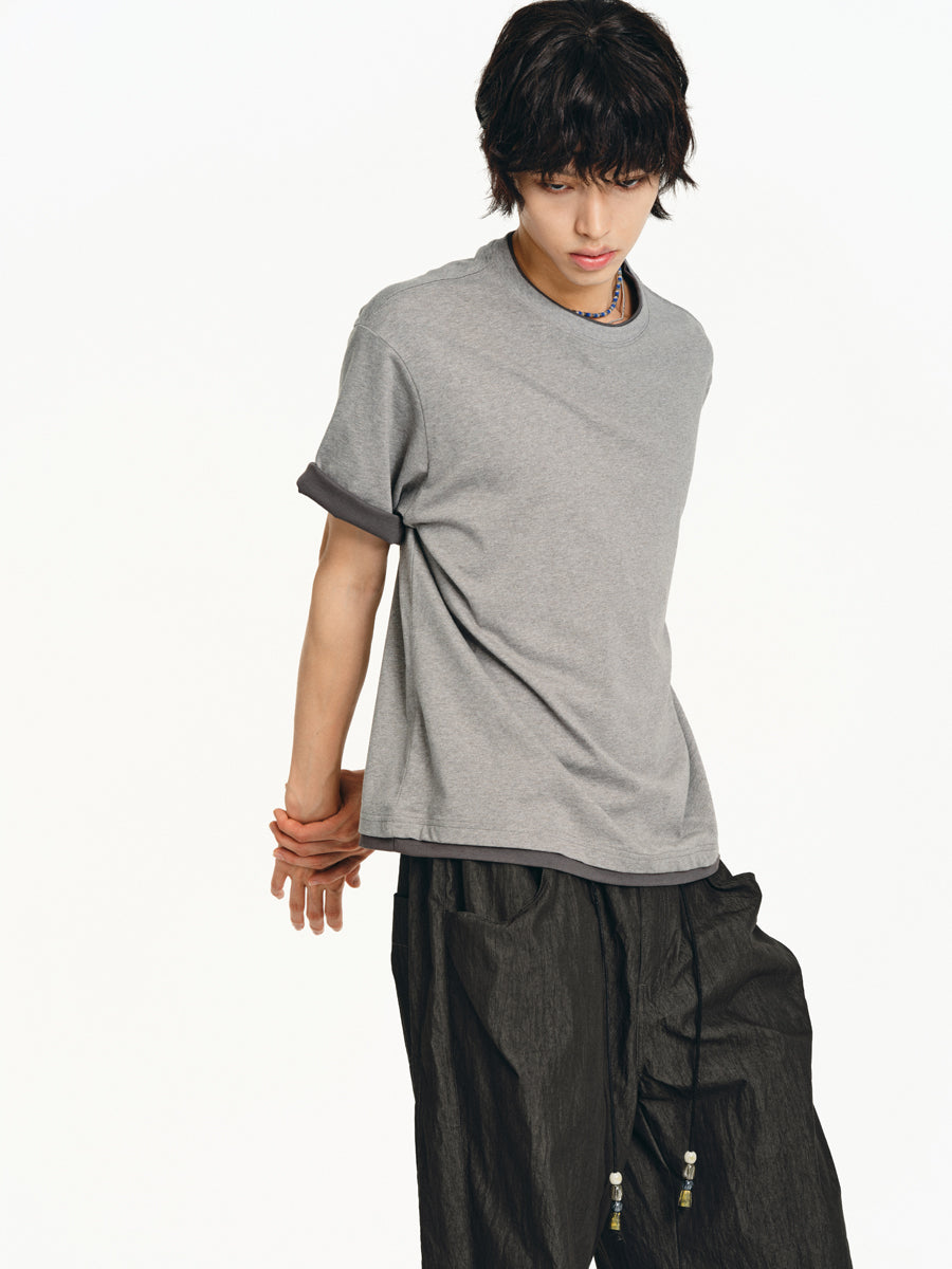 Faux Two Piece Round Neck T-Shirt