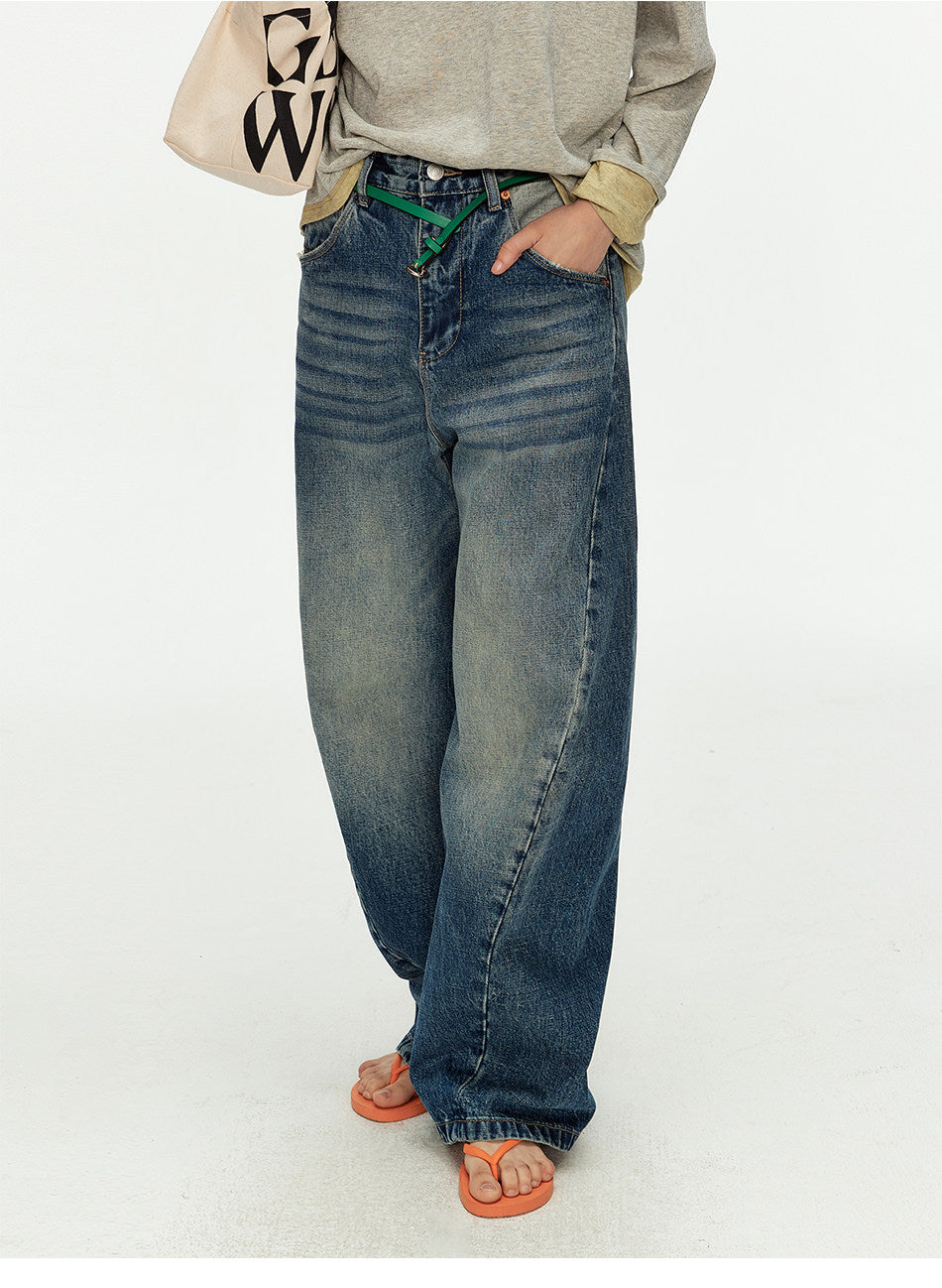 Vintage-Style Washed Bound-Leg Jeans