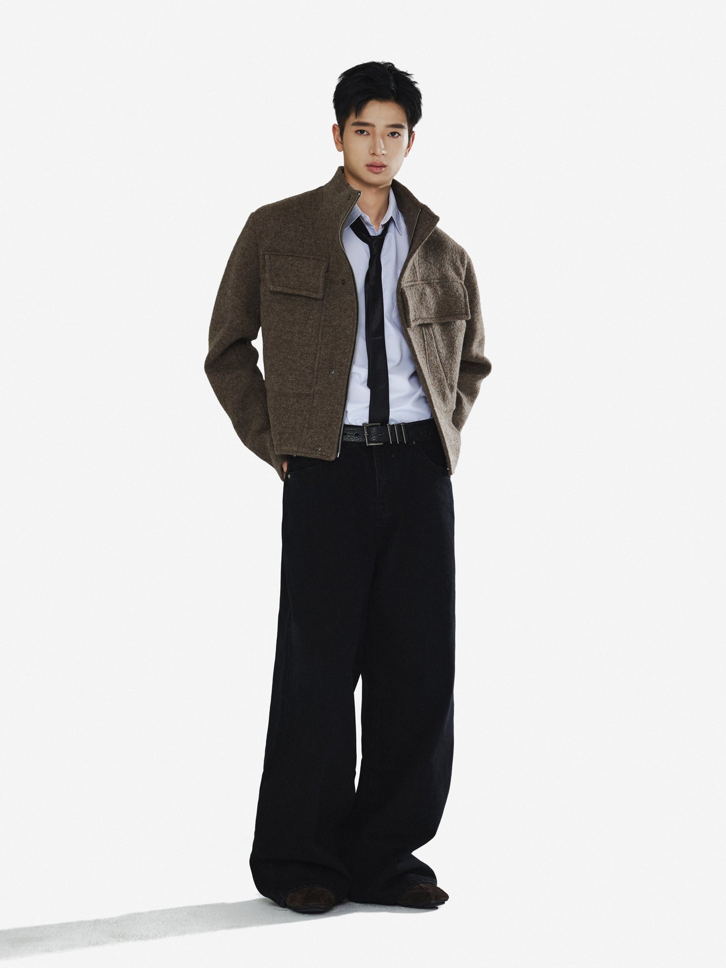 Stand Collar Deconstructed Wool Jacket