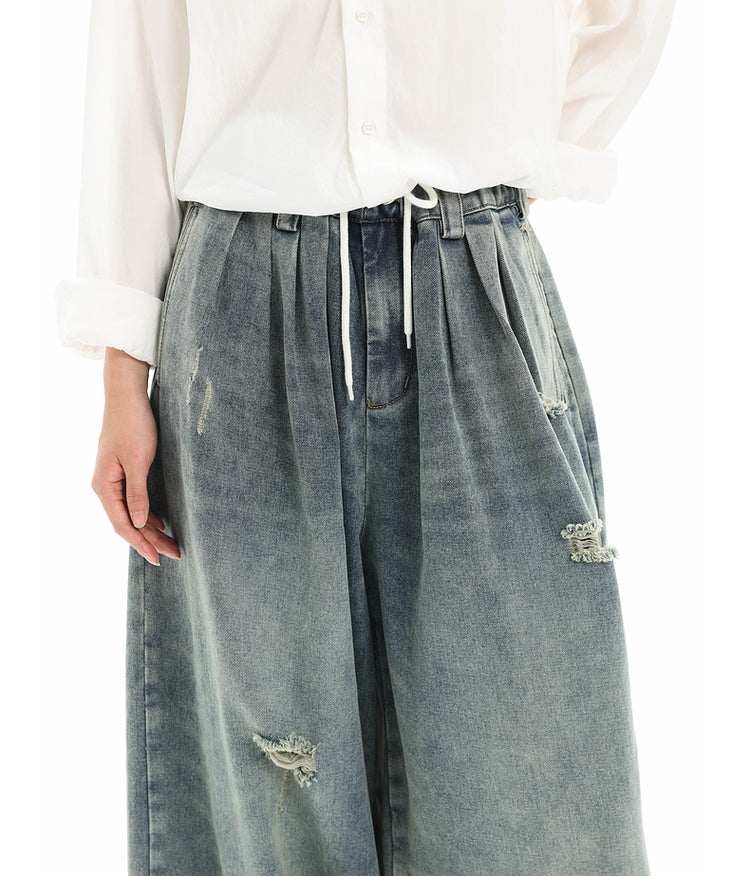 Multi-washed drawstring wide-leg jeans