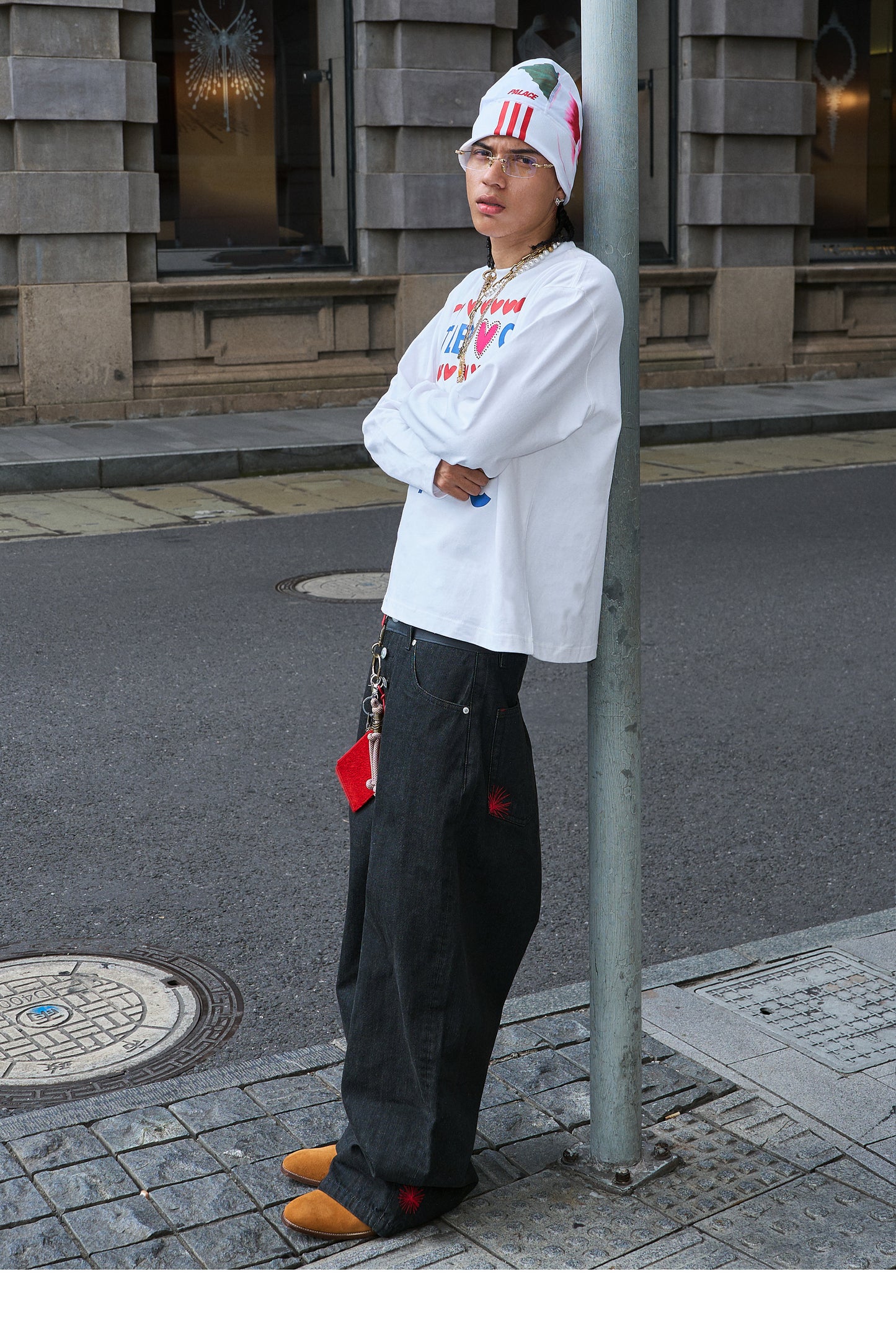 Hand-stitched detail printed T-shirt