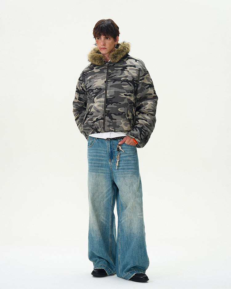 Retro Camouflage Bomber Workwear Cotton Jacket