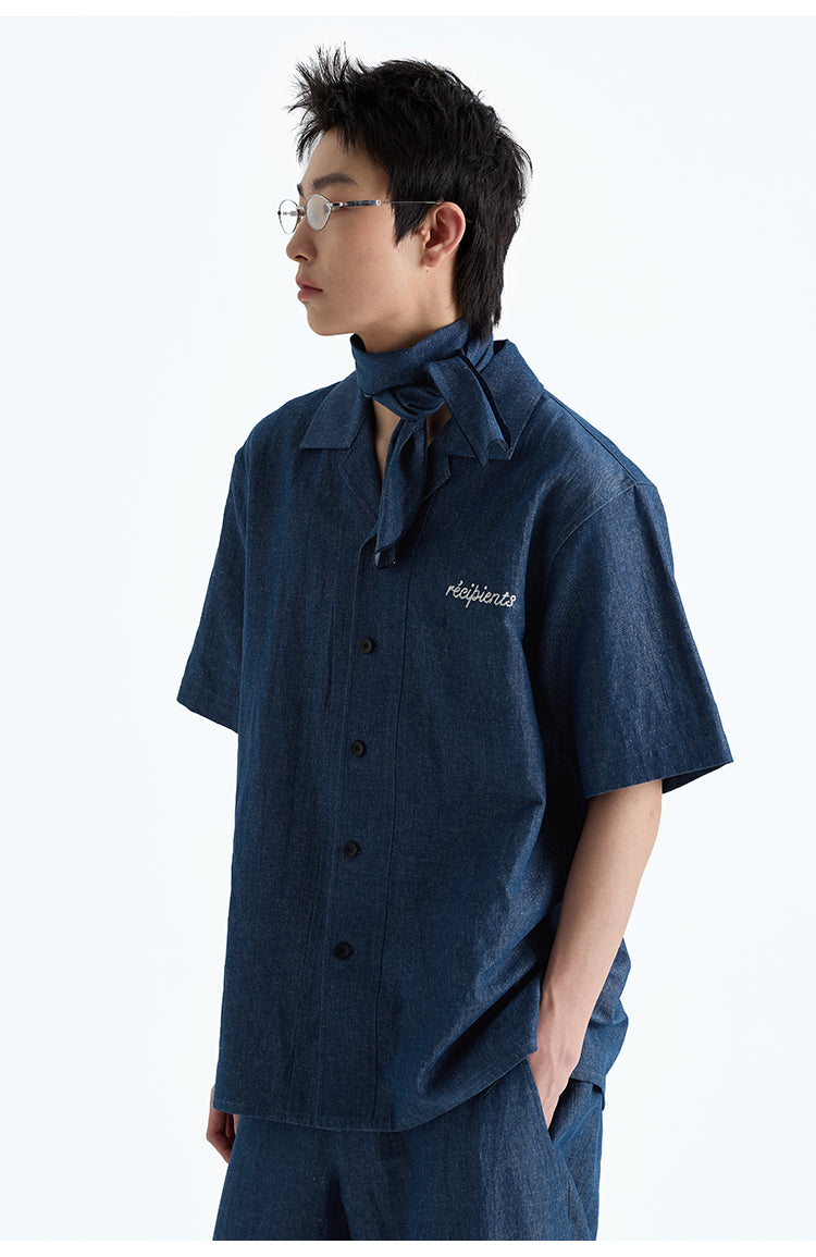 Denim dyed Cuba collar shirt