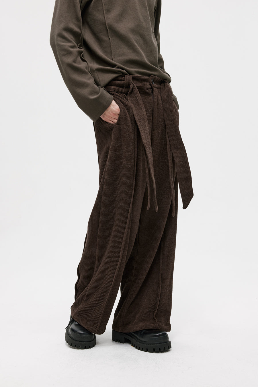 Double Belt Center Seam Wide Pants