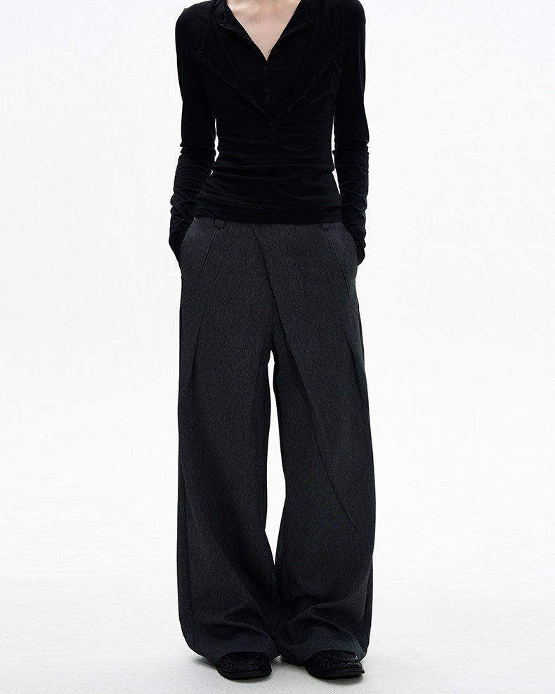 Diagonal-Pocket Relaxed Fit Casual Pants