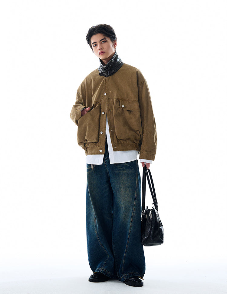 Leather Collar Patchwork Jacket