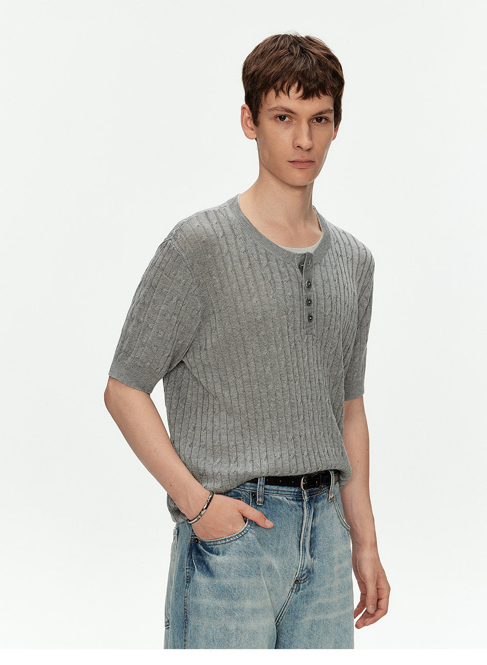 Henry-Neck Knit Shirt