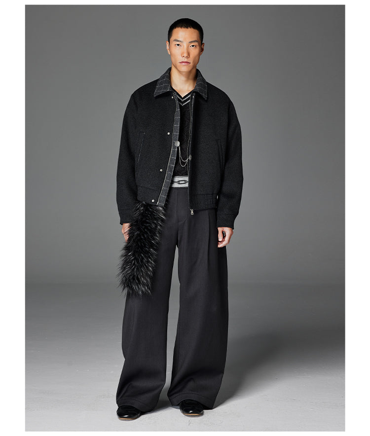 Diamond Knit Rib Pleated Casual Pants