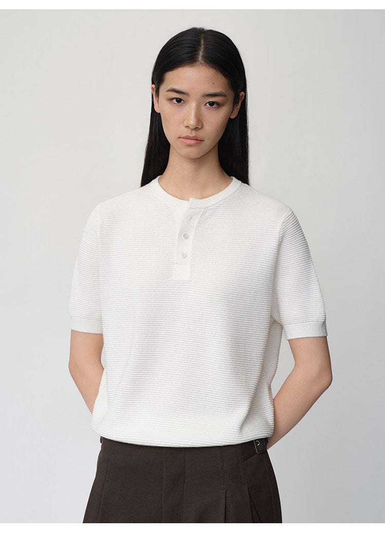 Waffle Henley Neck Knit Shirt