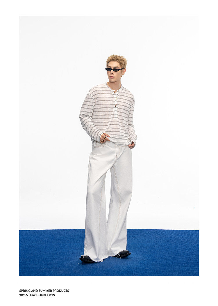 Striped Henley-Neck T-Shirt