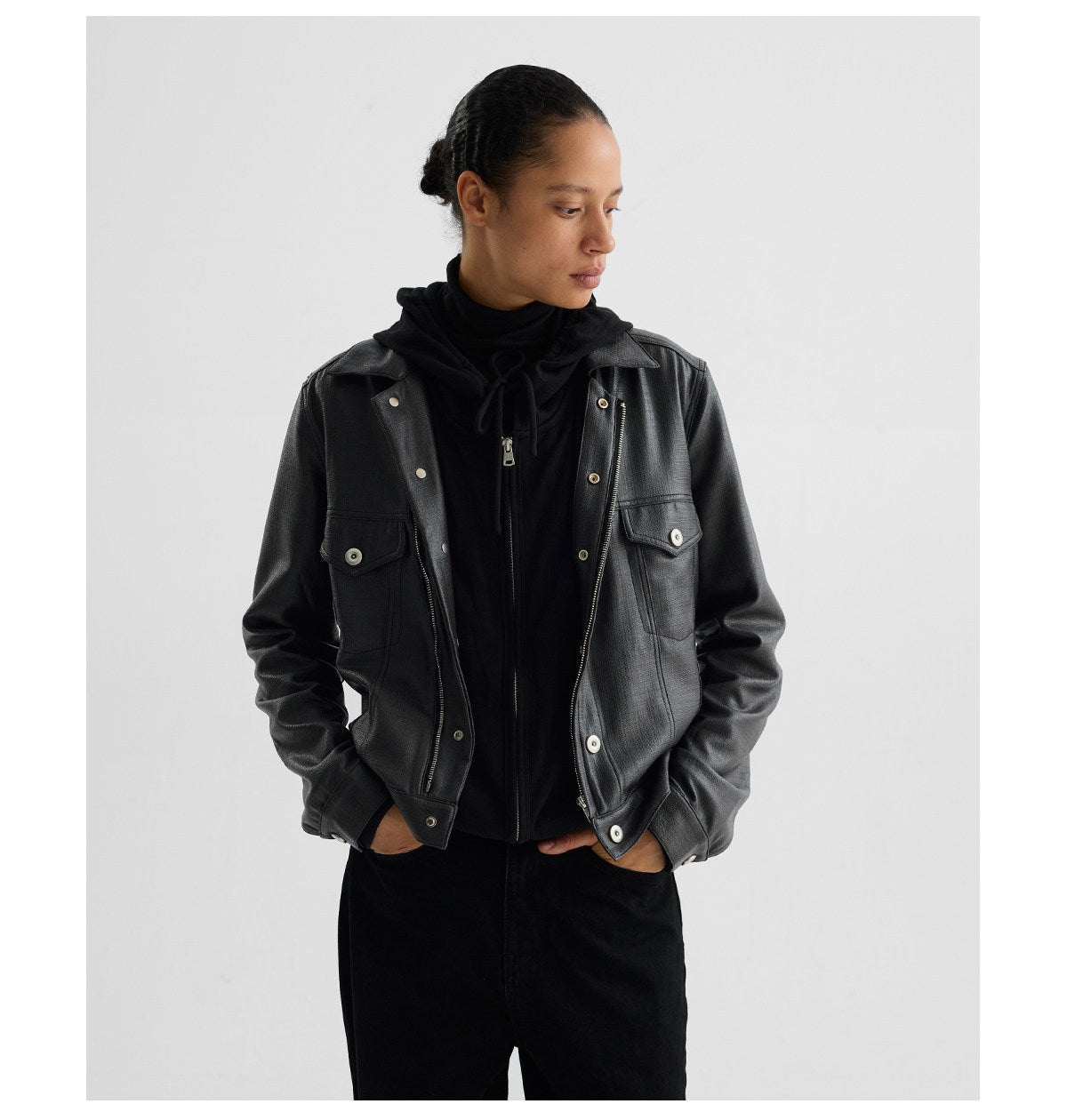 Coated Short Biker Jacket