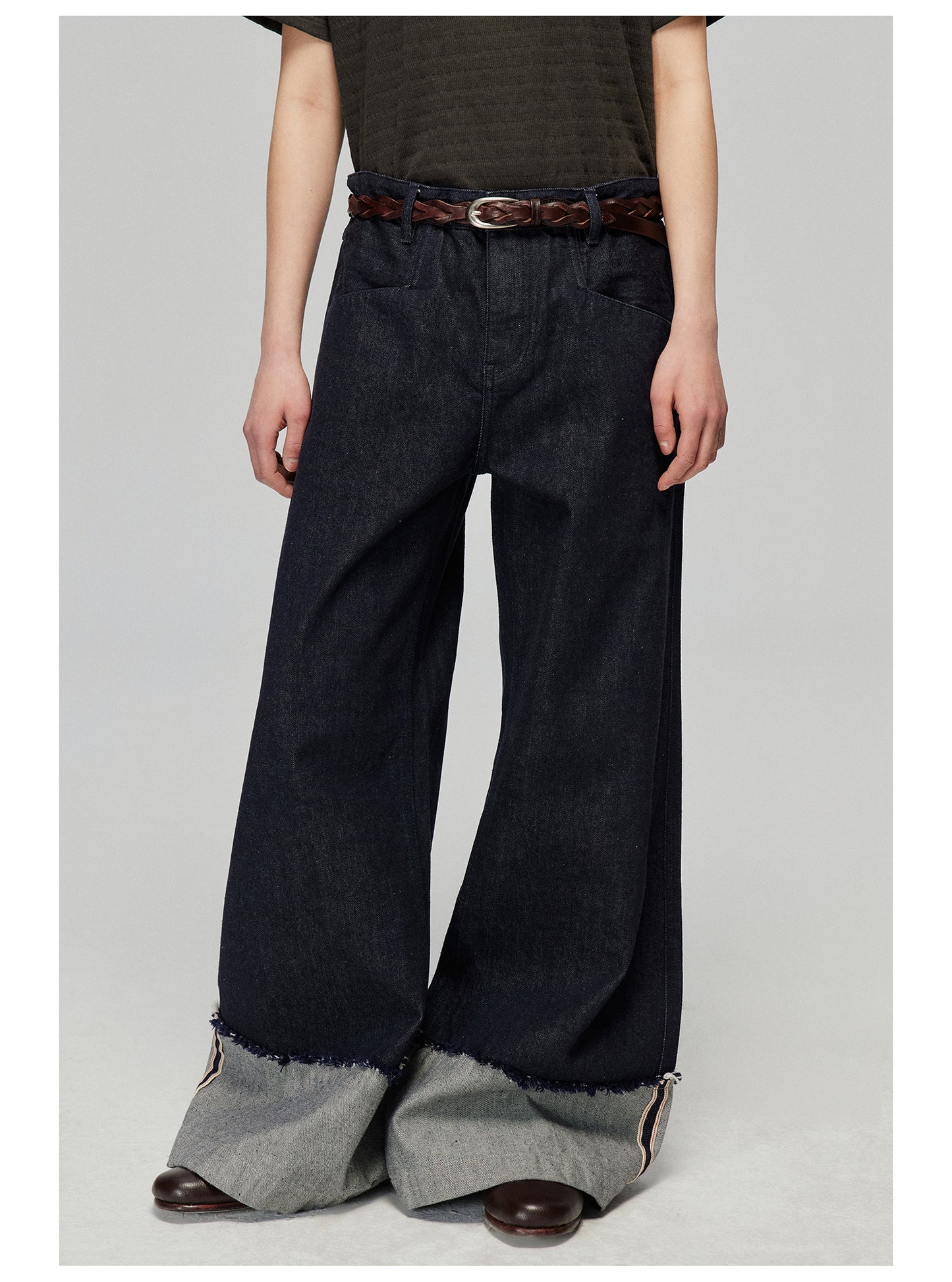 Original color wide denim pants