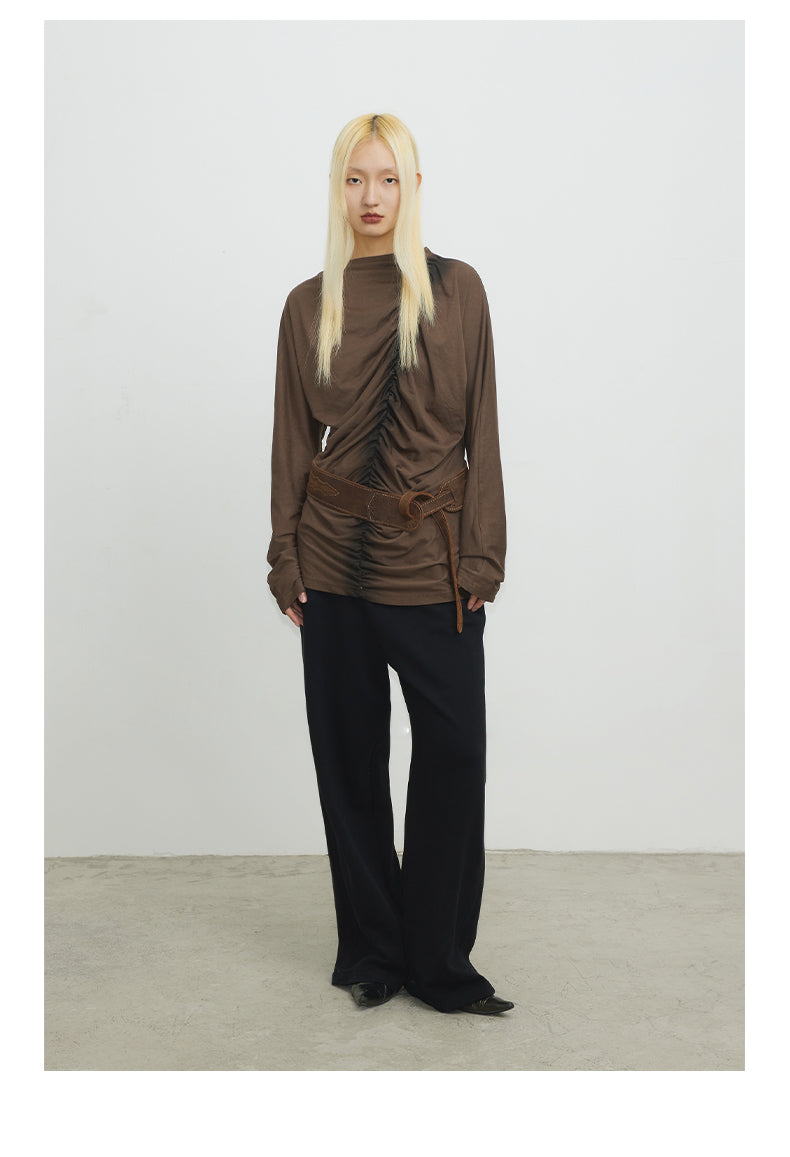 Pleated gathered T-shirt