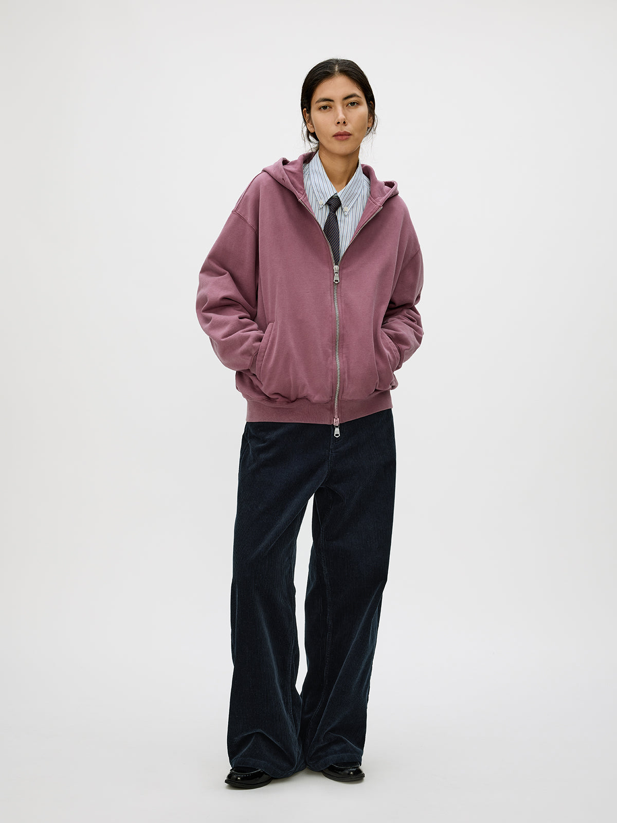 Wash-Damaged Zipper Sweatshirt