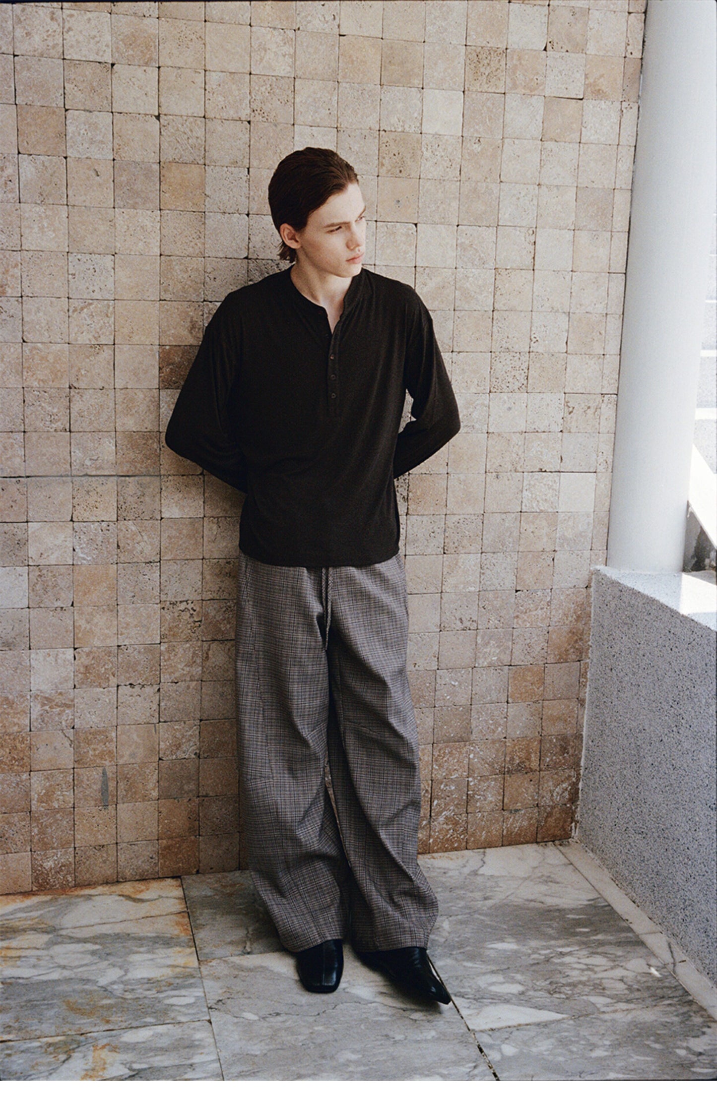 Henry Collar Solid-Color T-Shirt
