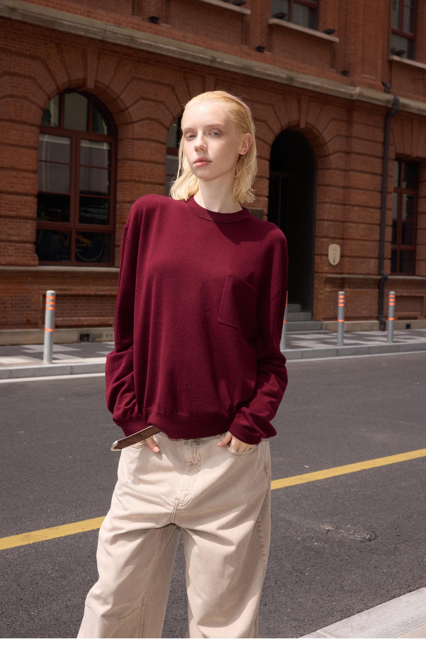 Crew-neck Sweater with Pockets
