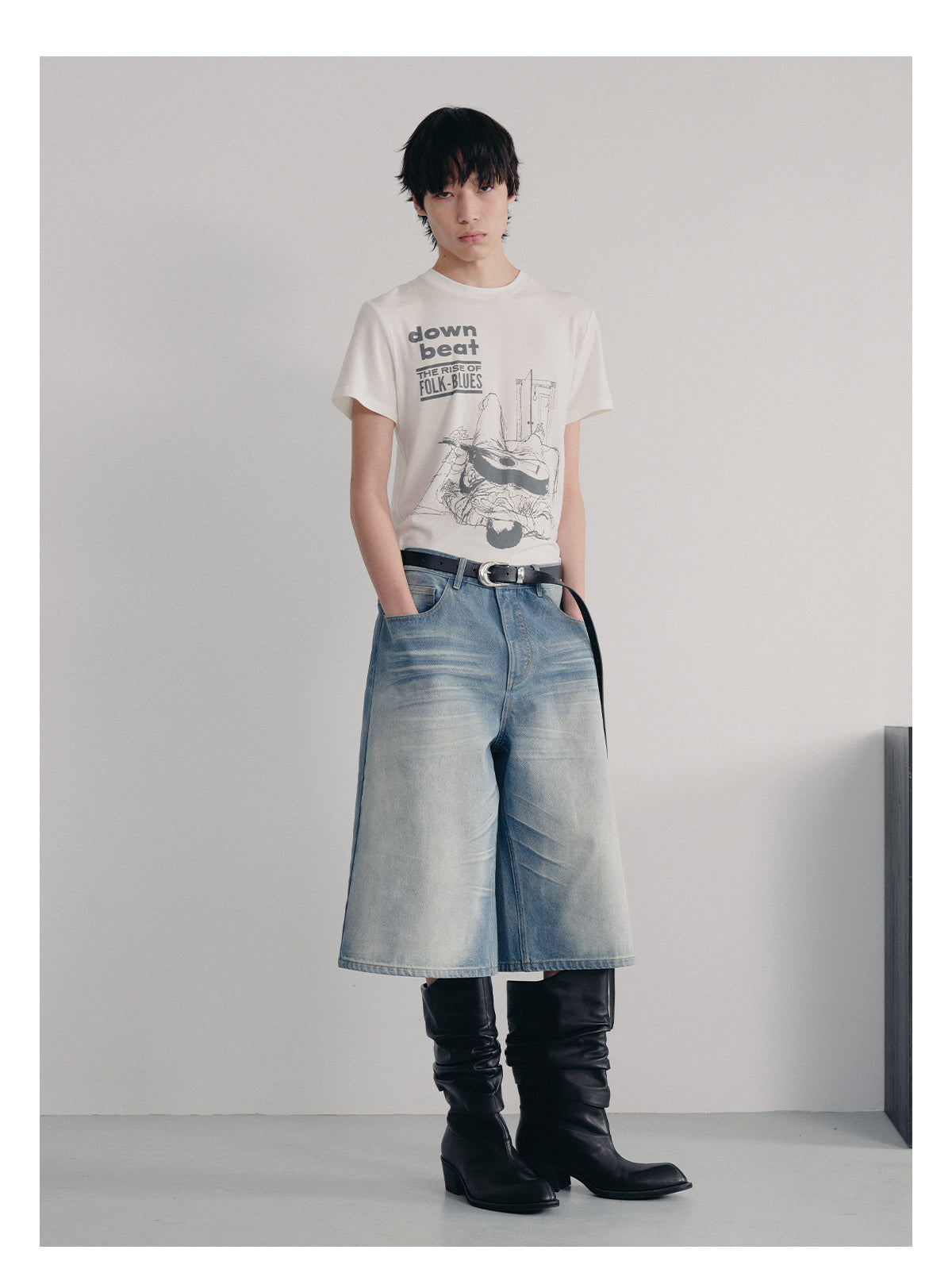 Ice Blue Denim Cropped Pants