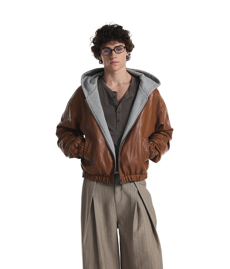 Reversible Faux Leather Hooded Jacket
