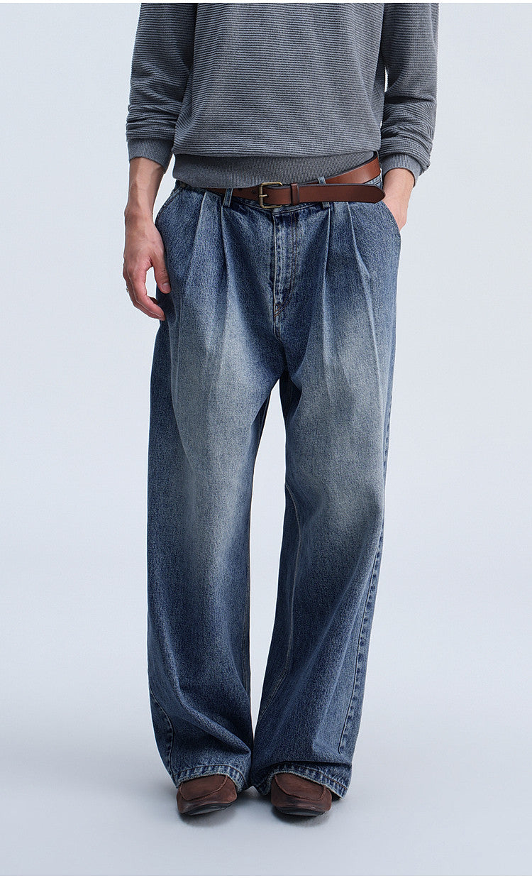 Washed Gradient Mist Double-Pleated Jeans