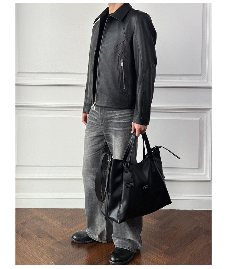 Top-Grain Leather Collared Jacket