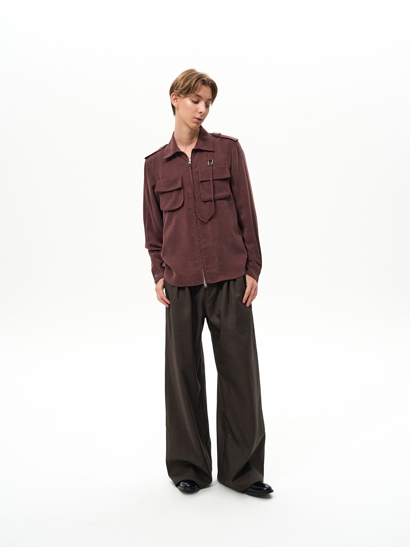 Ribbon Zipper Military Shirt