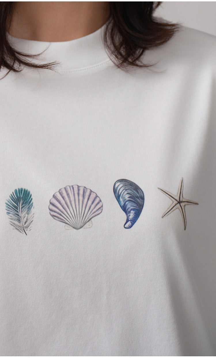 Round-Neck Loose-Shoulder Printed T-Shirt