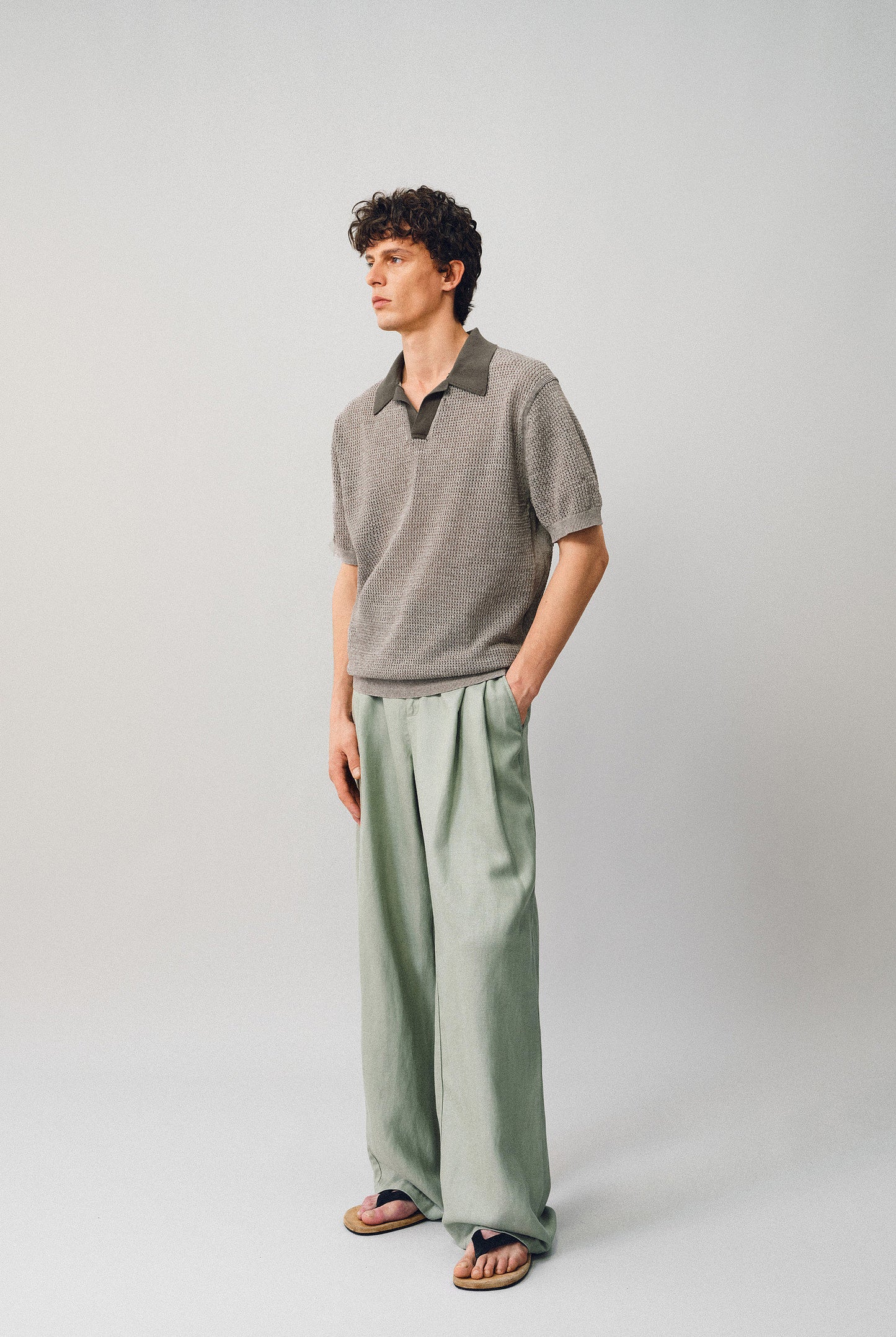 Openwork Knit Polo Shirt
