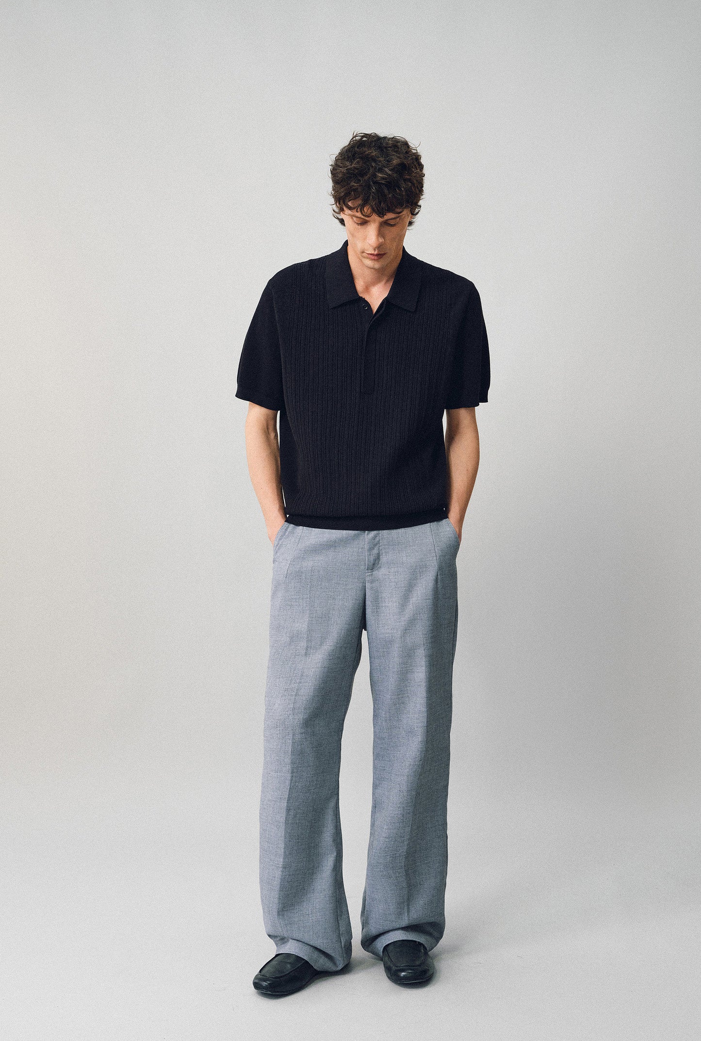 Jacquard-woven polo shirt with a hidden placket