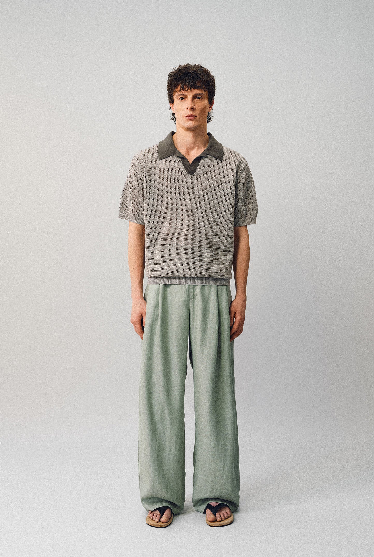 Openwork Knit Polo Shirt