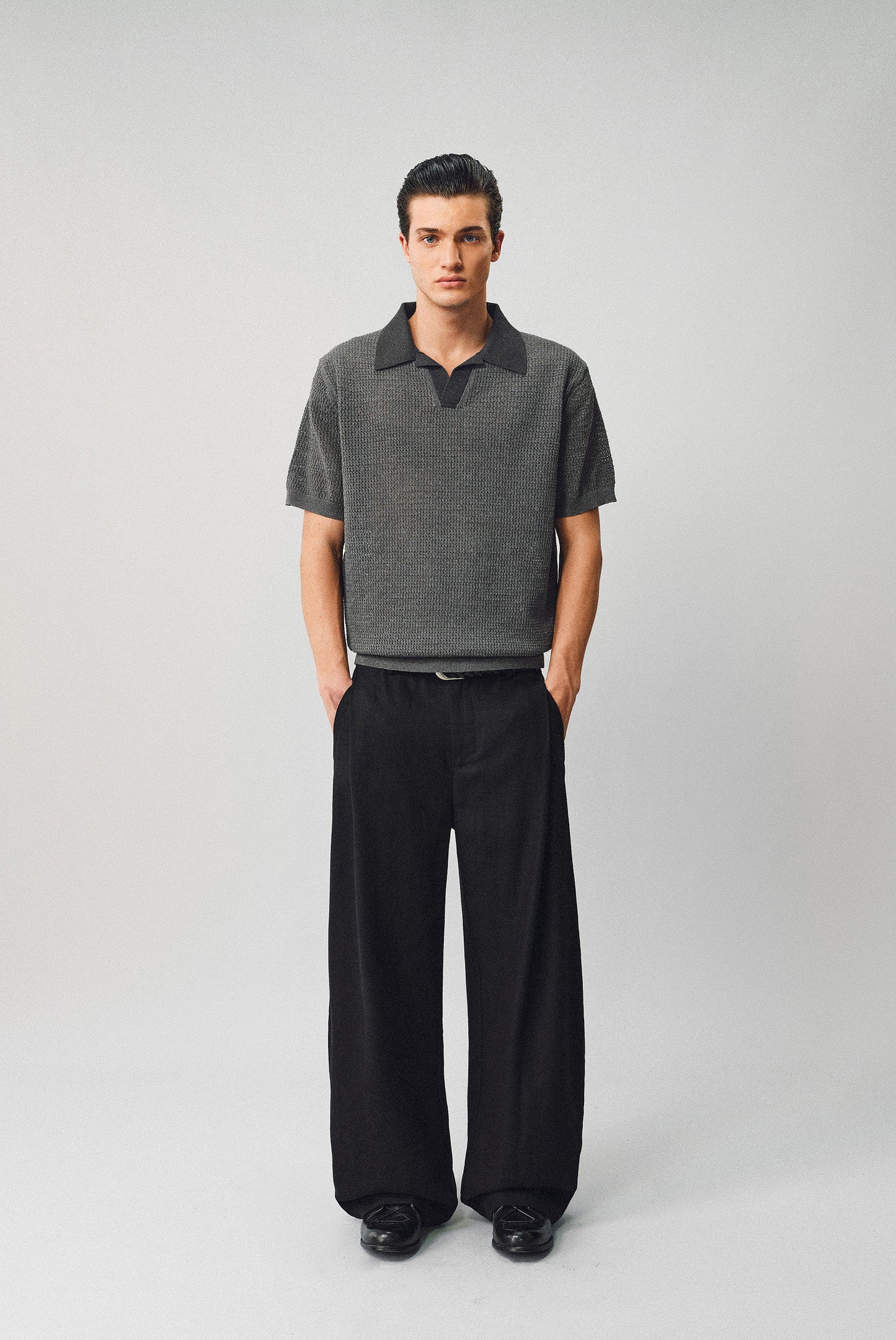 Openwork Knit Polo Shirt
