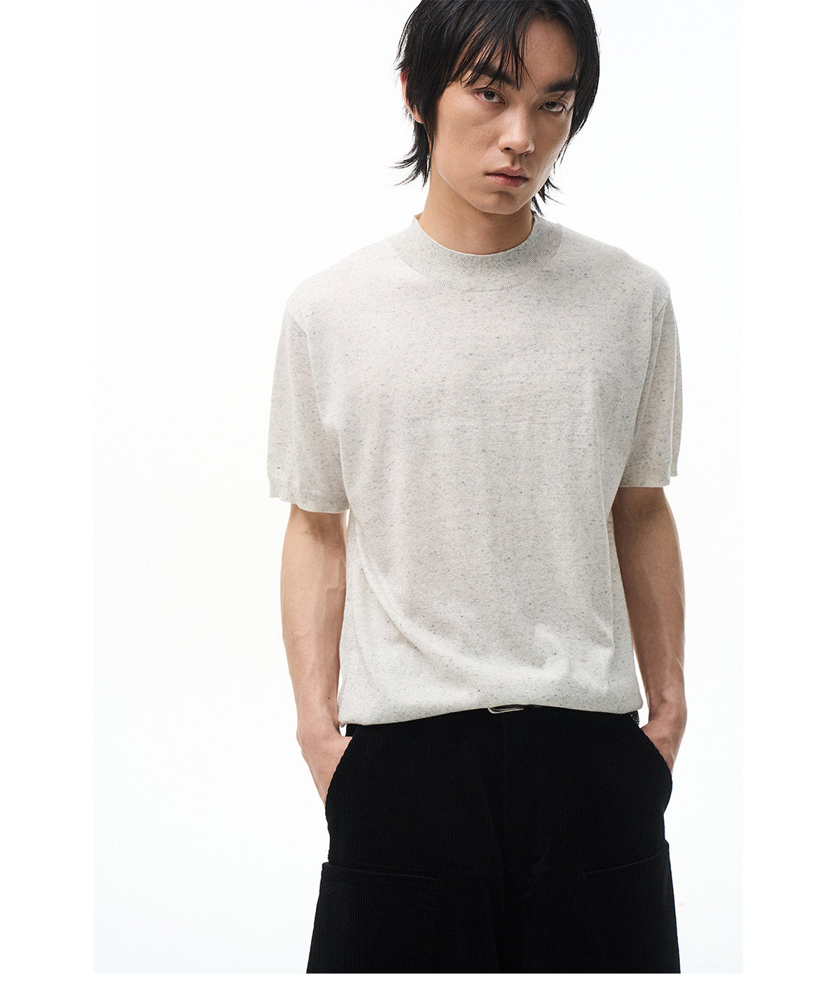 Color-Blocked Half-High-Collar Knit Shirt