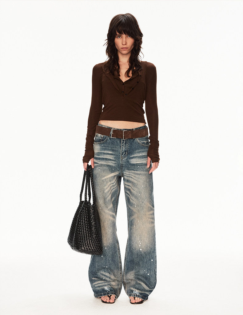 Distressed jeans with a paint-splatter design