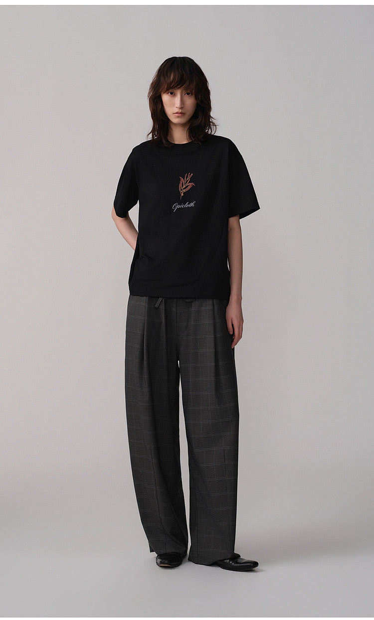 Retro Curved-Blade Rubber-Waist Casual Pants