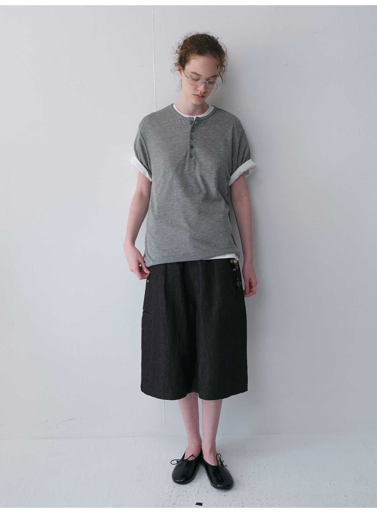 Henry-Collar Drop-Shoulder T-Shirt
