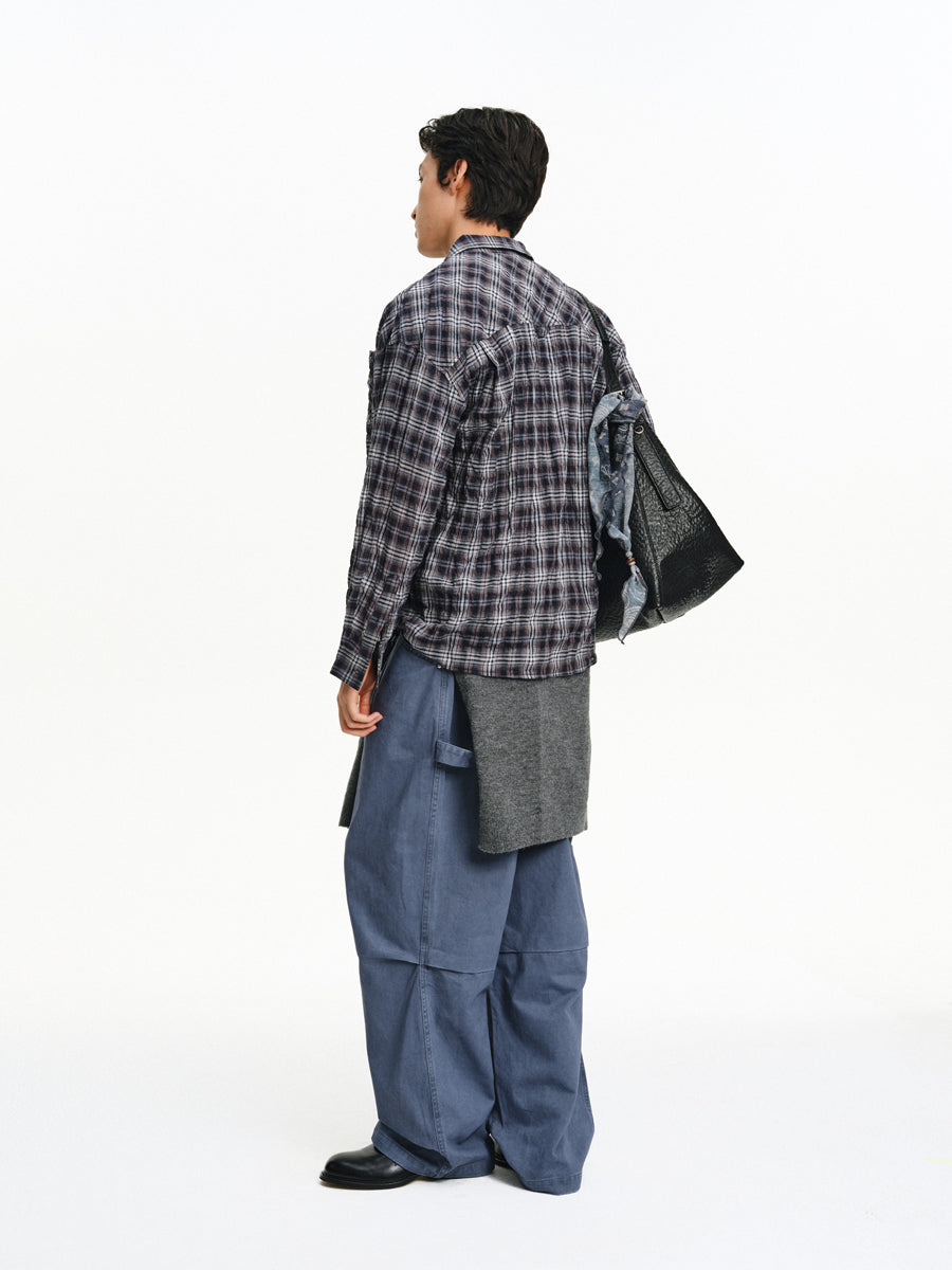 3D Pleated Wide-Leg Pants