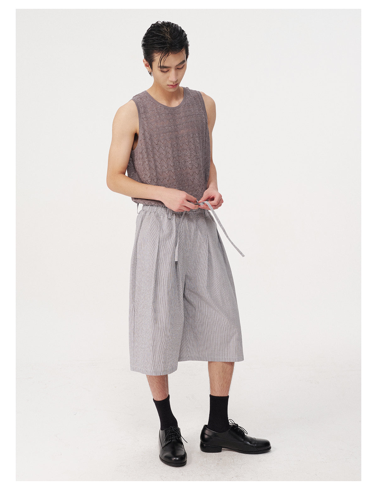 Bubble pleated cropped pants