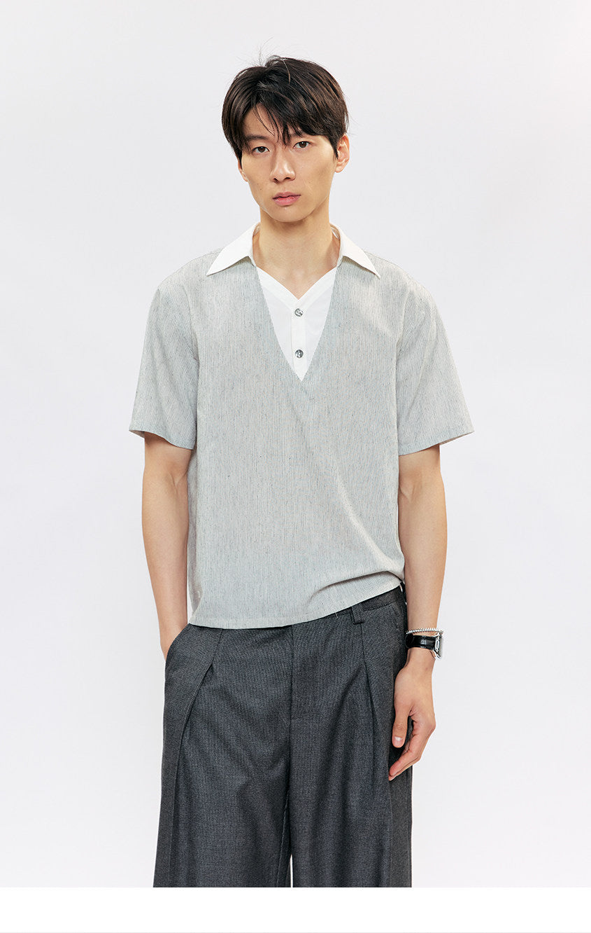 Linen V-Neck Casual Shirt
