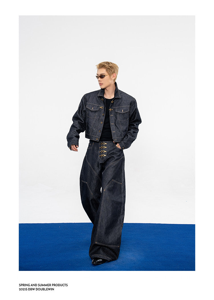 Wide-leg jeans with laser-cut detailing