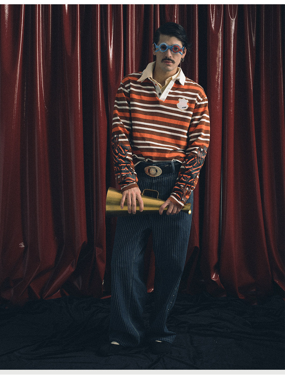 Striped Print Embroidered Polo Shirt