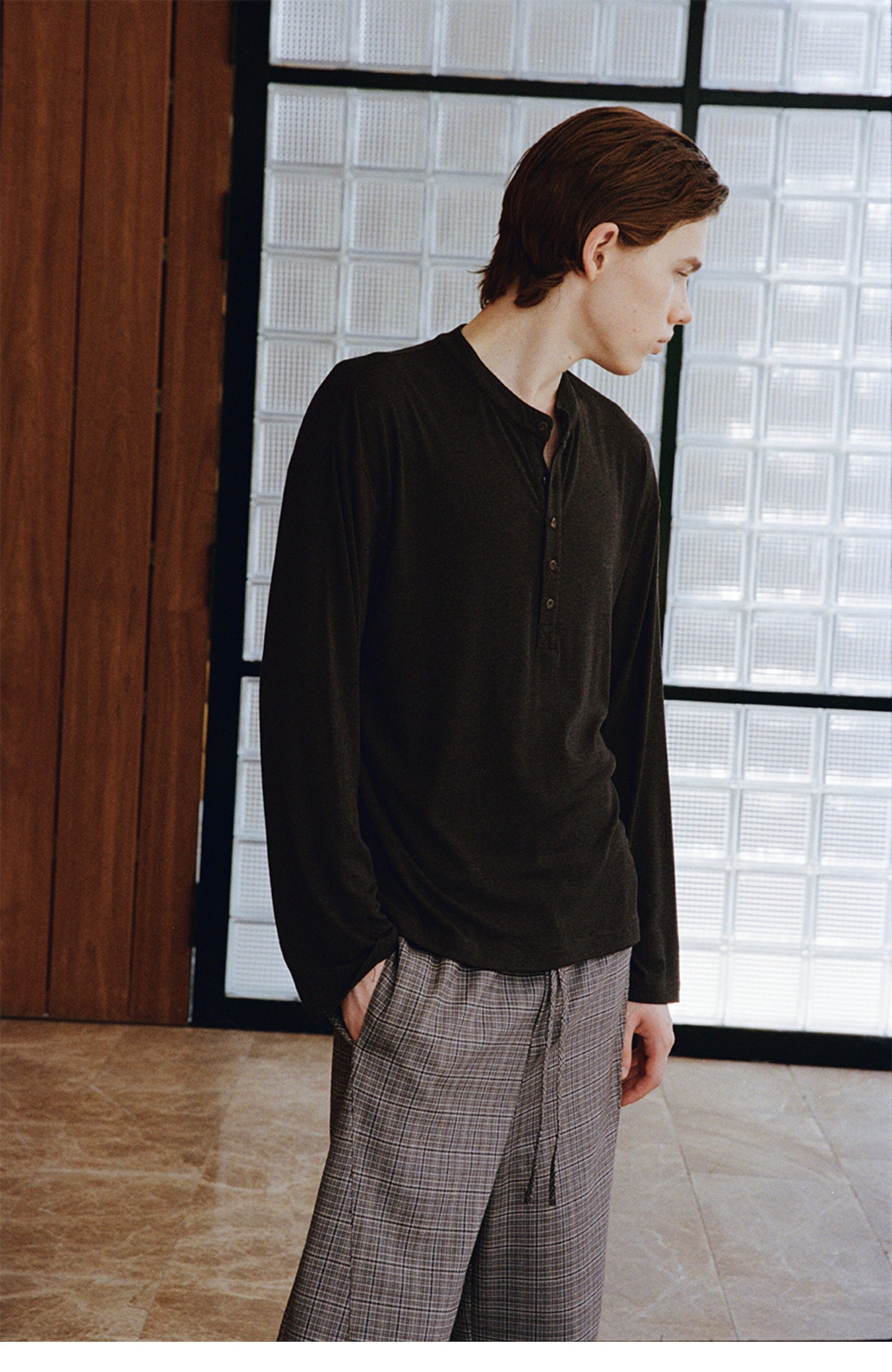 Henry Collar Solid-Color T-Shirt