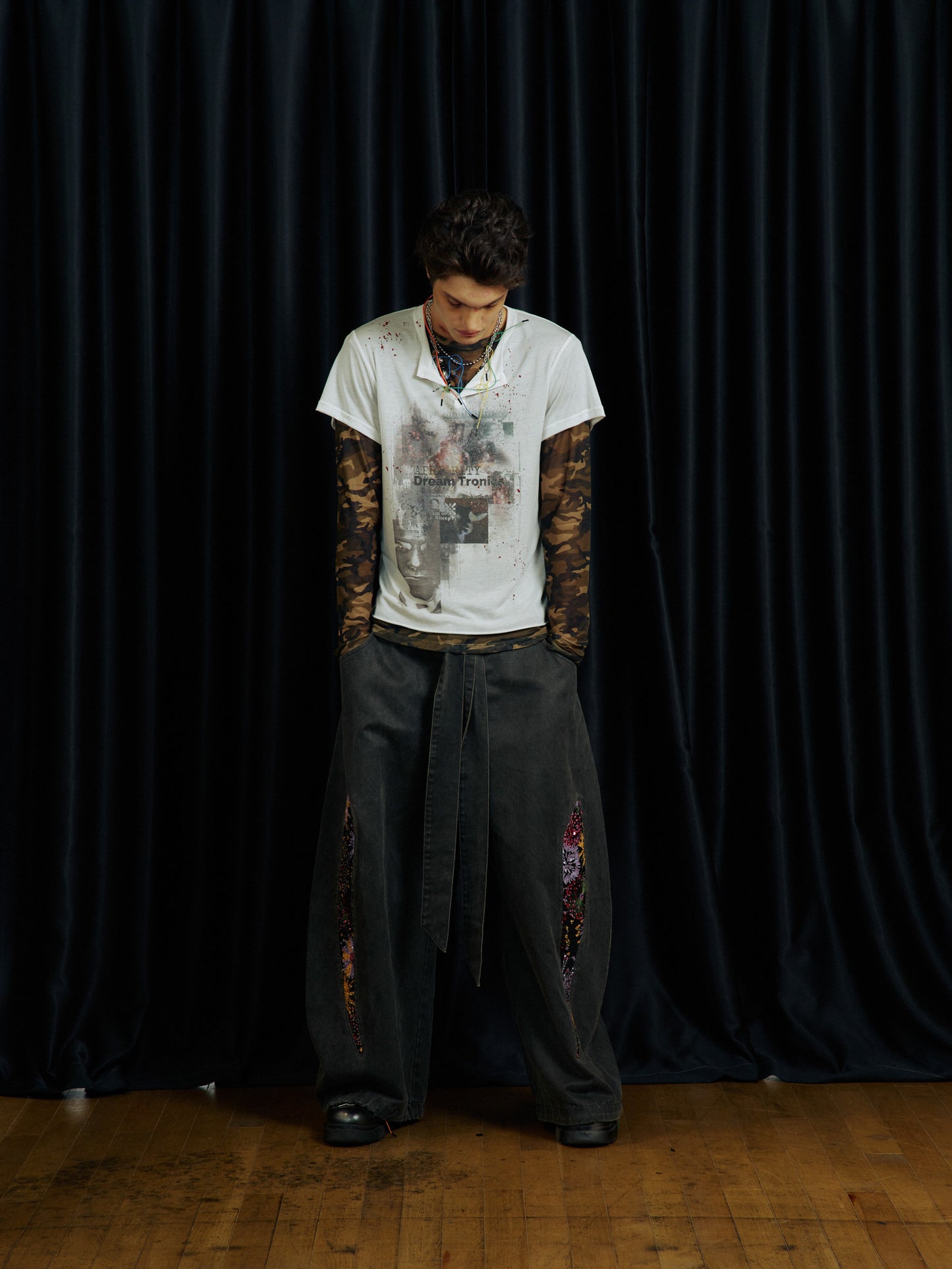 Ink Splash Print Henley Neck T-Shirt